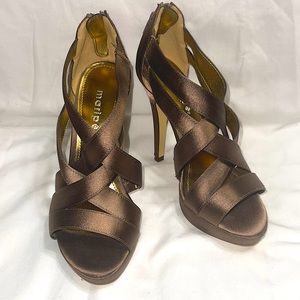 Maripe Andra Women’s Satin Brown Strappy Open Toe Stiletto Heels Size 6